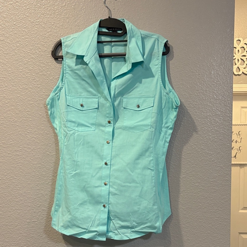 Zac & Rachel Turquoise Sleeveless Button-Down Shirt